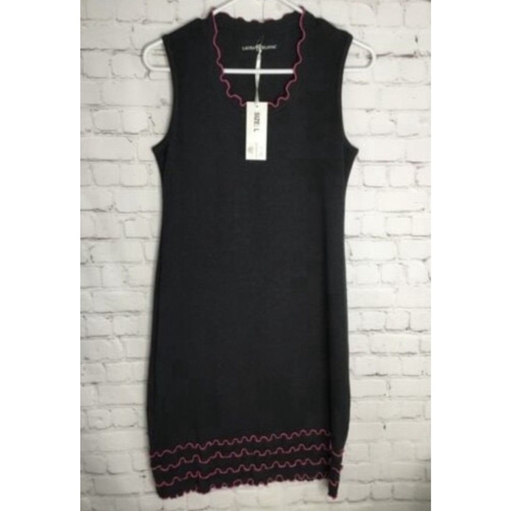 NWT‎ Laura Hlavac Gray/Black Sleeveless Midi Ruffly Shift Dress Women L China